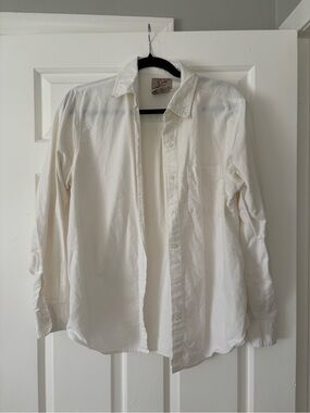 At Last Cream Button-Down Women's Shirt - 100% Cotton - Size M